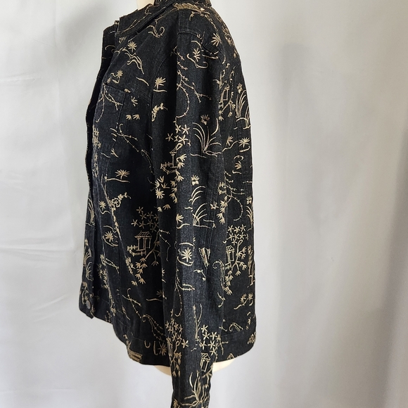 Embroidered Denim Linen Jacket Women’s Medium Oriental Artsy Boho Vintage - Picture 7 of 16